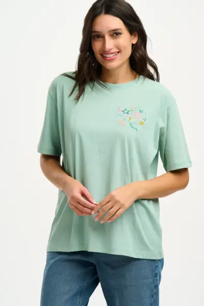Kinsley Relaxed T-shirt - Ανοιχτό πράσινο, Doodle Ebroidery Τ0796