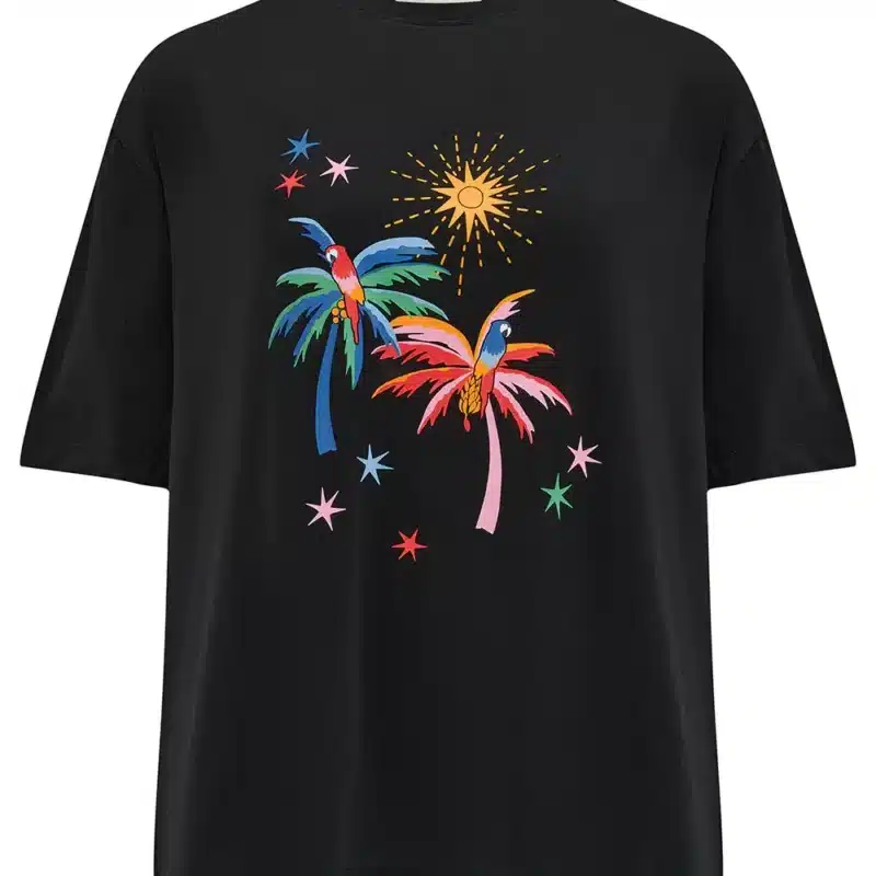 Kinsley Relaxed T-Shirt - Black, Palms & Sunshine T0905