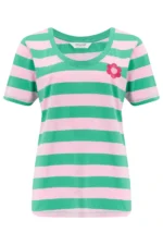 T-Shirt Sylvie Scoop Neck - Πράσινο/Ροζ, Ρίγες & Λουλούδι T0921
