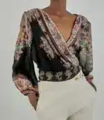 BSB Γυναικείο Crop Top Μακρυμάνικο με V Λαιμόκοψη Black Κωδ.154-110035 Black