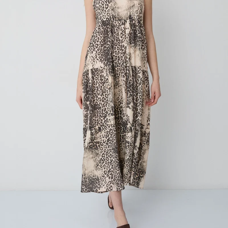 BSB Μάξι animal print φόρεμα άμμοs 055-211068-17