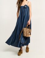 BSB Μάξι denim φόρεμα με λουλούδι ΜΠΛΕ 055-211803-97
