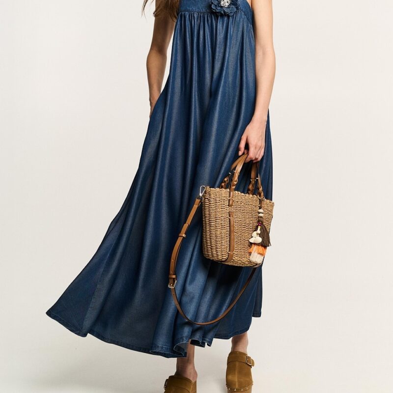 BSB Μάξι denim φόρεμα με λουλούδι ΜΠΛΕ 055-211803-97