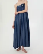 BSB Μάξι denim φόρεμα με λουλούδι ΜΠΛΕ 055-211803-97