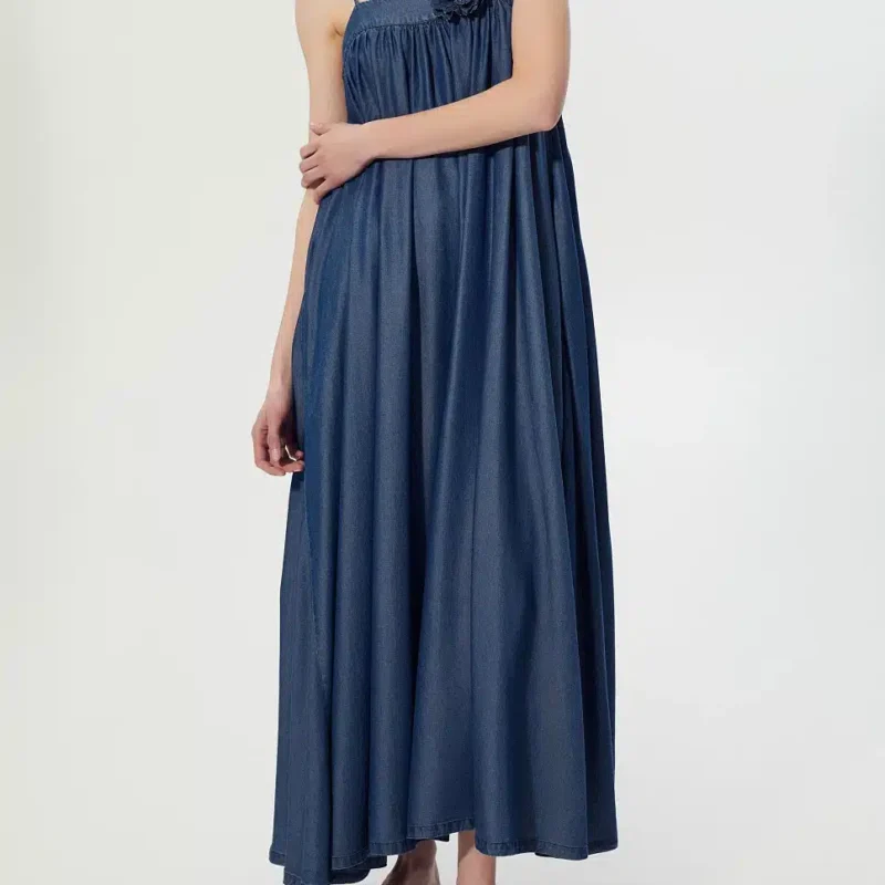 BSB Μάξι denim φόρεμα με λουλούδι ΜΠΛΕ 055-211803-97
