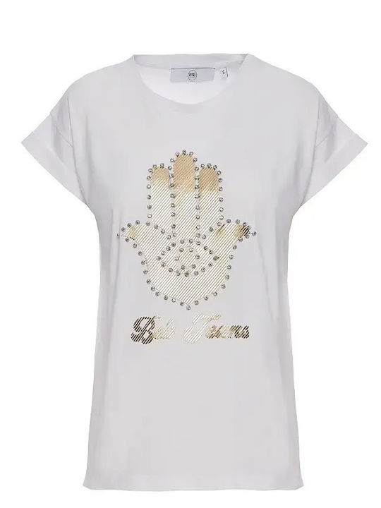 BSB T-shirt με τύπωμα χέρι και στρας λεύκο 055-210047-02
