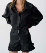 BSB Overshirt με δερμάτινη υφή σε μαύρο χρώμα 0056-0216018