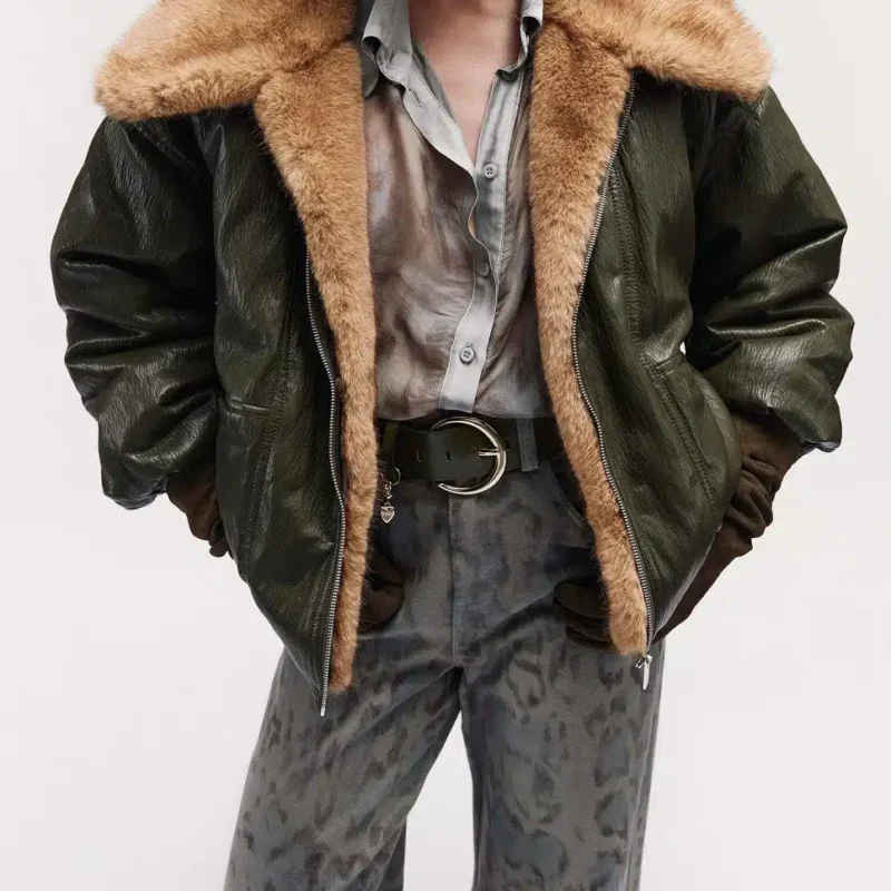 BSB Bomber μπουφάν με δερμάτινη όψη και γούνα 0056-0217003-54